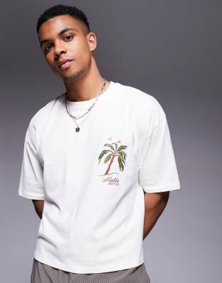 ASOS DESIGN boxy oversized t-shirt with palm tree graphic in off white - view 1