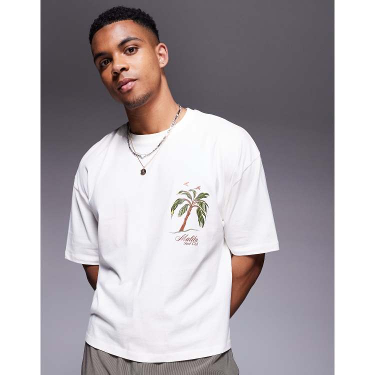 【Palm Angels】OVERSIZED PALM TREE SKETCH SHORT T SHIRT Palm Angels palm-tree Print T-shirt | White | FARFETCH