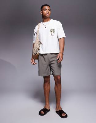 Asos Design Boxy Oversized T-shirt With Palm Tree Graphic In White