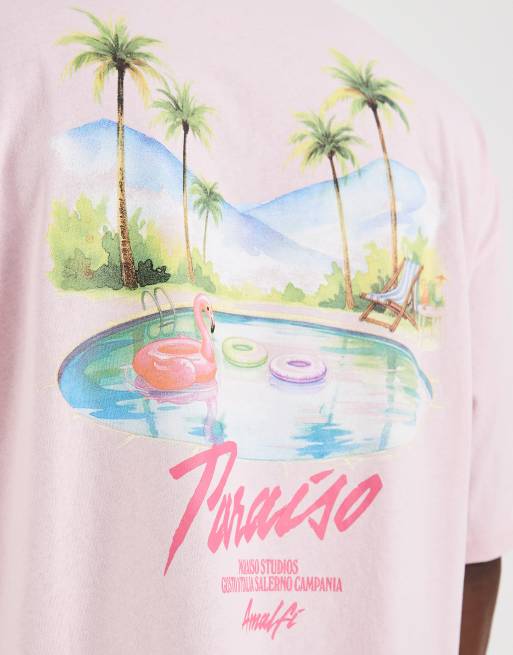ASOS DESIGN boxy oversized T-shirt with palm tree graphic in pink, 2 of 5