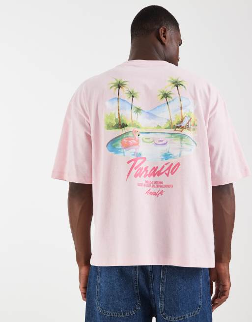 ASOS DESIGN boxy oversized T-shirt with palm tree graphic in pink, 5 of 5