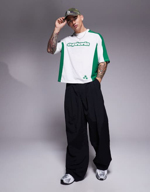 ASOS DESIGN boxy oversized t-shirt with panelling and text graphic in white sports fabric , 2 of 4