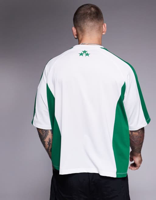 ASOS DESIGN boxy oversized t-shirt with panelling and text graphic in white sports fabric , 4 of 4