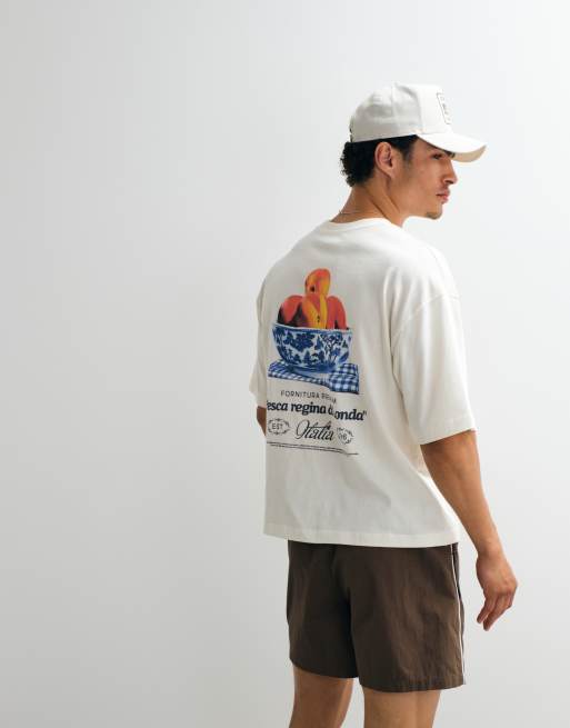 ASOS DESIGN boxy oversized t-shirt with peach graphic in cream, 4 of 7