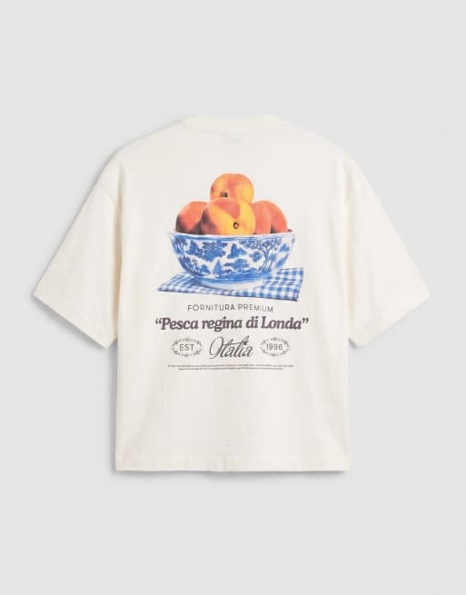ASOS DESIGN boxy oversized t-shirt with peach graphic in cream, 7 of 7