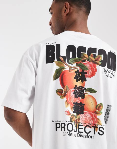 ASOS DESIGN boxy oversized t-shirt with peach graphic in white - view 1