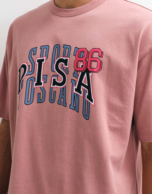 ASOS DESIGN boxy oversized t-shirt with Pisa print in pink wash, 4 of 5