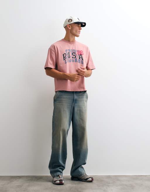 ASOS DESIGN boxy oversized t-shirt with Pisa print in pink wash, 5 of 5