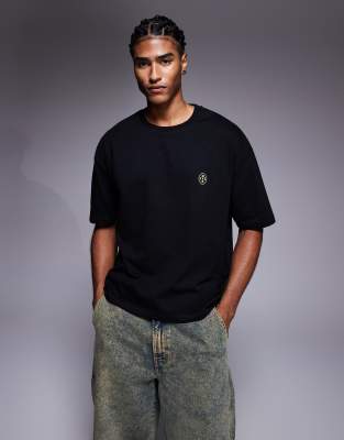 Asos Design Boxy Oversized T-shirt With Pizza Graphic In Black
