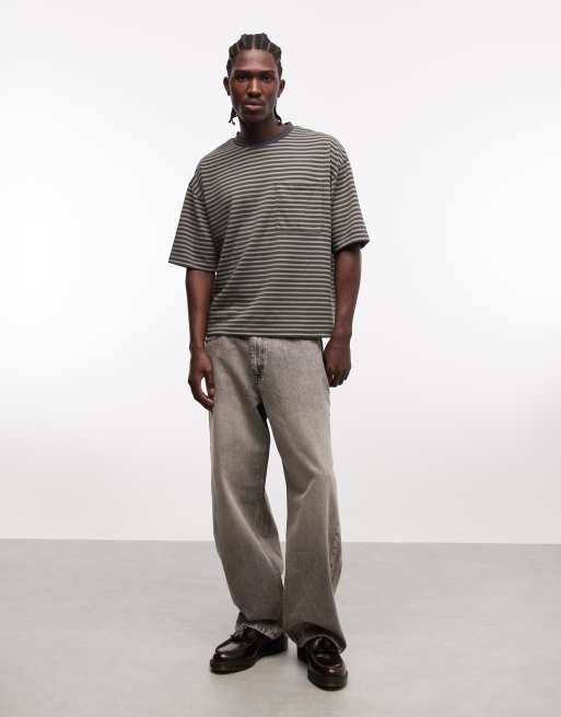 ASOS DESIGN boxy oversized t-shirt with pocket detail in green thin stripe, 4 of 5
