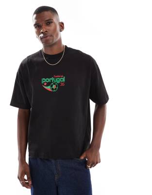 Asos Design Boxy Oversized T-shirt With Portugal Sports Graphic In Black