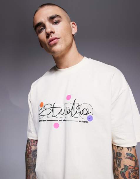 ASOS DESIGN boxy oversized t-shirt with puff text graphic in buttermilk - view 1