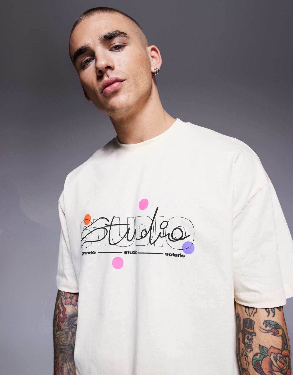 ASOS DESIGN boxy oversized t-shirt with puff text graphic in buttermilk
