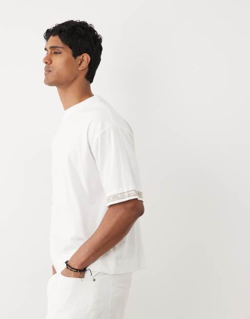 ASOS DESIGN boxy oversized t-shirt with puff text print and sleeve prints in white, 4 of 5