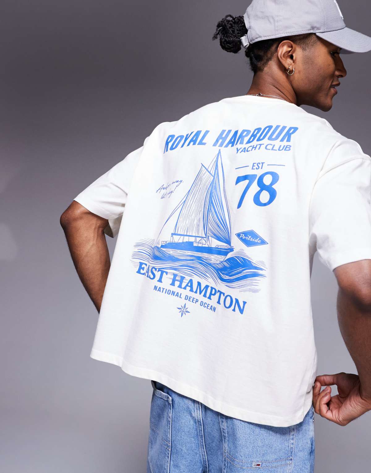 ASOS DESIGN boxy oversized t-shirt with sailing graphic in off white