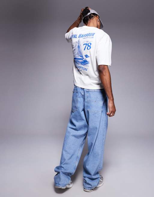 ASOS DESIGN boxy oversized t-shirt with sailing graphic in off white