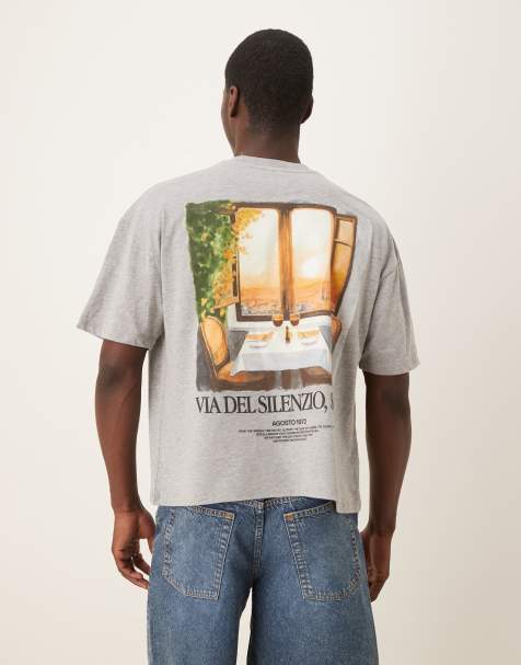 ASOS DESIGN boxy oversized t-shirt with scenic graphic in heather gray - view 1