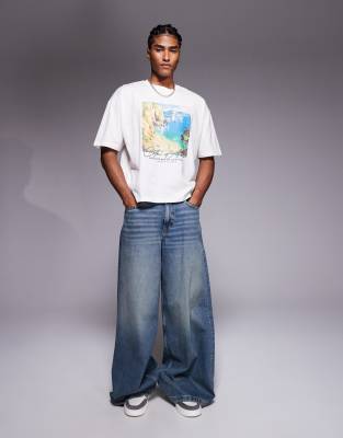 Asos Design Boxy Oversized T-shirt With Scenic Graphic In White
