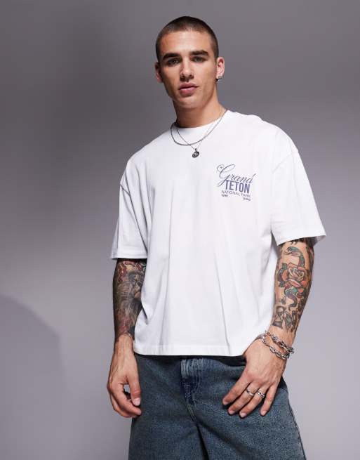 ASOS DESIGN boxy oversized t-shirt with scenic graphic in white, 2 of 4