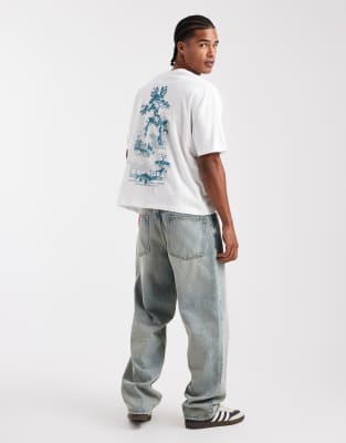 Asos Design Boxy Oversized T-shirt With Scenic Graphic In White