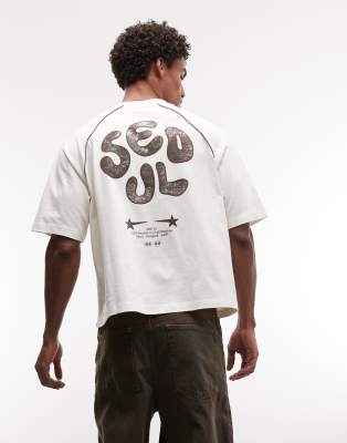 Asos Design Boxy Oversized T-shirt With Seoul Bubble Graphic In White