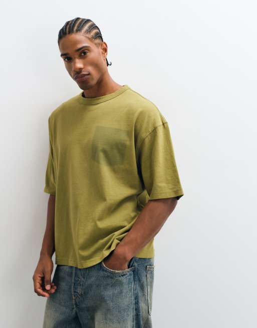 ASOS DESIGN boxy oversized t-shirt with shadow pocket in washed green, 2 of 5