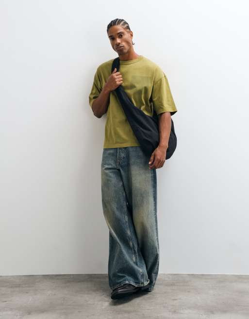 ASOS DESIGN boxy oversized t-shirt with shadow pocket in washed green, 3 of 5