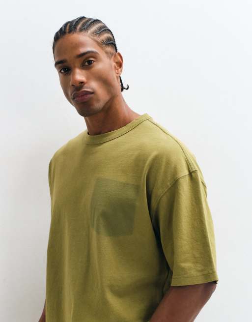 ASOS DESIGN boxy oversized t-shirt with shadow pocket in washed green, 4 of 5