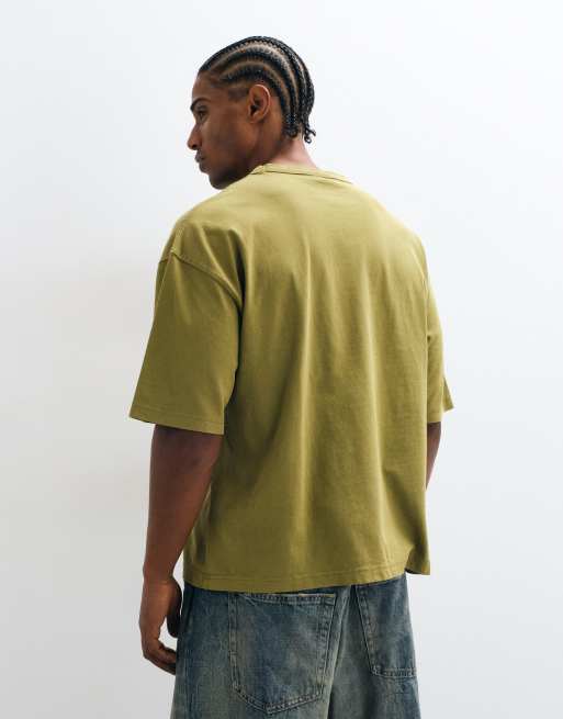 ASOS DESIGN boxy oversized t-shirt with shadow pocket in washed green, 5 of 5