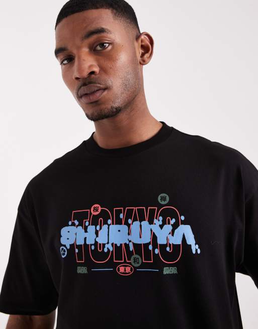 ASOS DESIGN boxy oversized t-shirt with Shibuya bubble graphic in black, 3 of 5