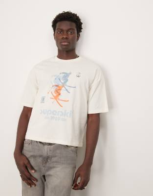 Asos Design Boxy Oversized T-shirt With Ski Sports Graphic In White