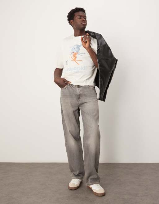 ASOS DESIGN boxy oversized t-shirt with ski sports graphic in cream