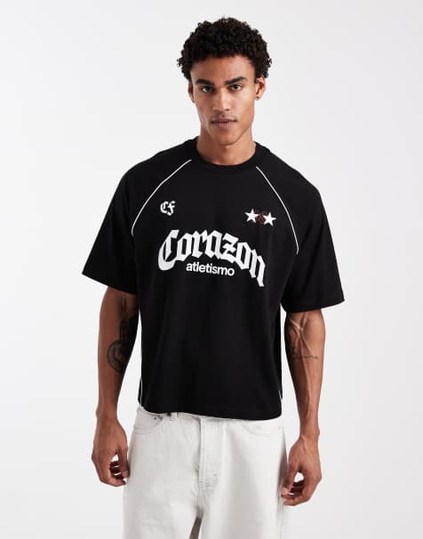 ASOS DESIGN boxy oversized t-shirt with soccer graphics in black - part of a set - view 1
