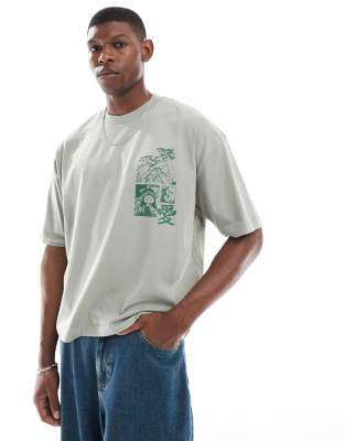 Asos Design Boxy Oversized T-shirt With Souvenir Graphic In Green
