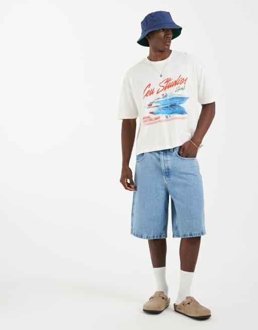 ASOS DESIGN boxy oversized t-shirt with speedboat graphic in cream, 2 of 5