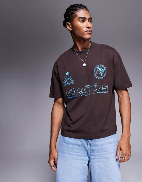 ASOS DESIGN boxy oversized t-shirt with sport graphic in brown - view 1