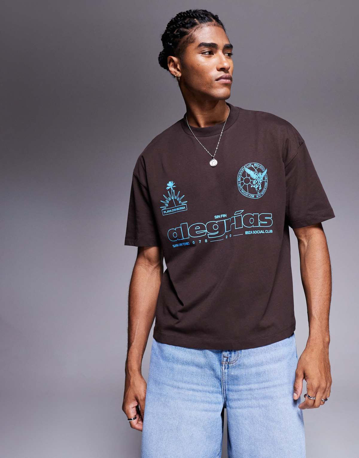 ASOS DESIGN boxy oversized t-shirt with sport graphic in brown