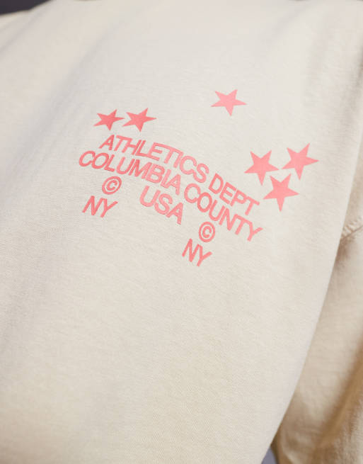 ASOS DESIGN boxy oversized T-shirt with sports graphic in beige
