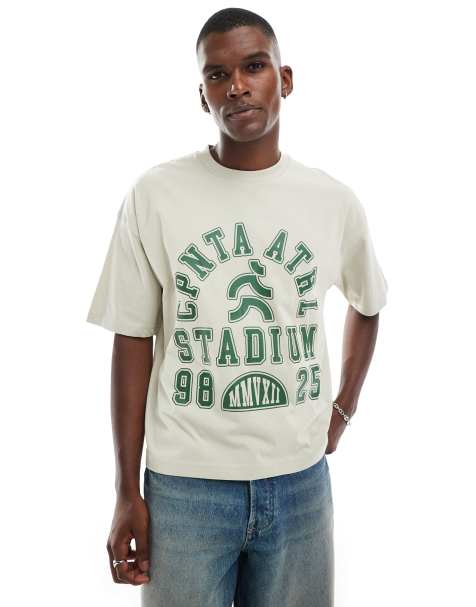 ASOS DESIGN boxy oversized t-shirt with sports graphic in beige - view 1