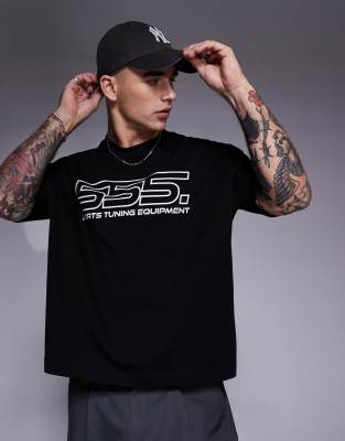 Asos Design Boxy Oversized T-shirt With Sports Graphic In Black