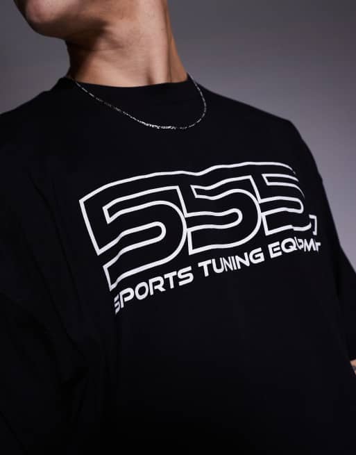 ASOS DESIGN boxy oversized t-shirt with sports graphic in black, 3 of 4