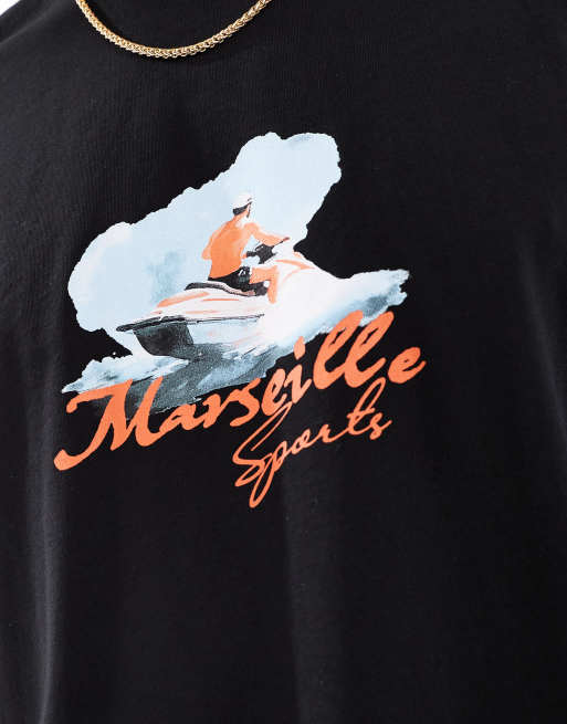 ASOS DESIGN boxy oversized t-shirt with sports graphic in black, 4 of 4