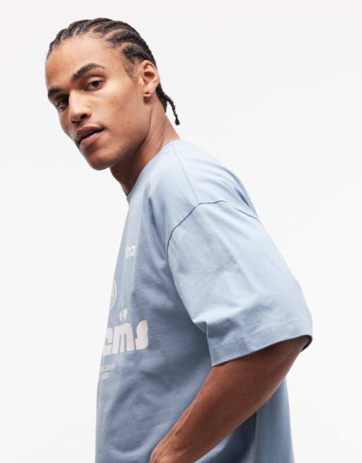 ASOS DESIGN boxy oversized T-shirt with sports graphic in blue, 2 of 5