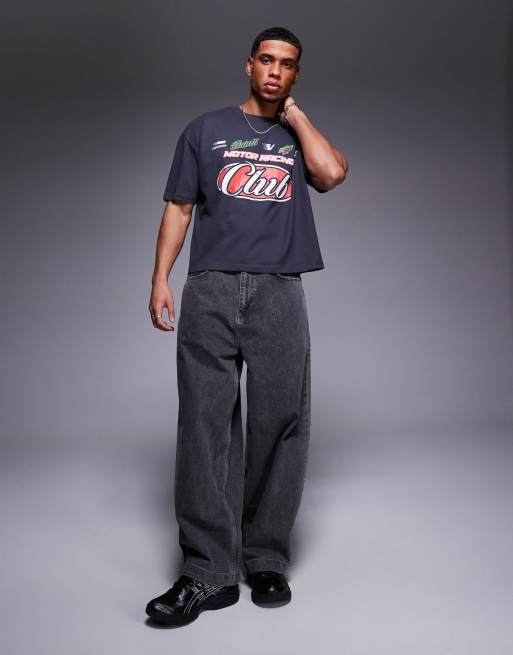 ASOS DESIGN boxy oversized t-shirt with sports graphic in charcoal, 2 of 4