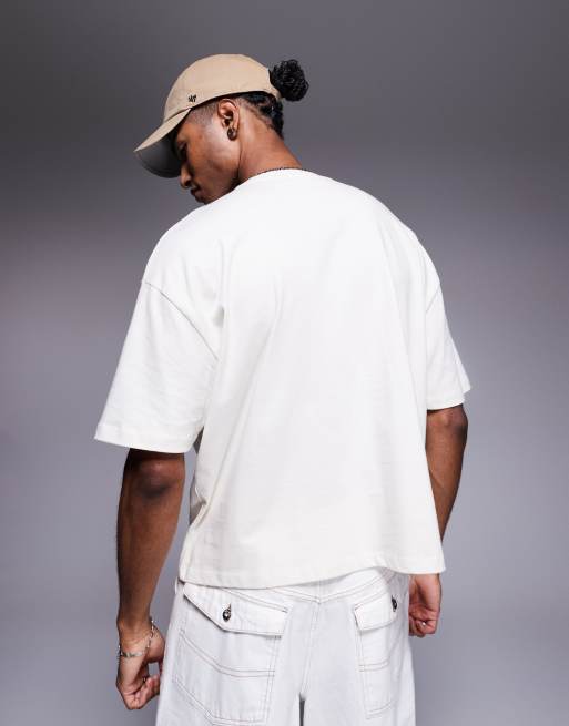 ASOS DESIGN boxy oversized t-shirt with sports graphic in cream, 3 of 4