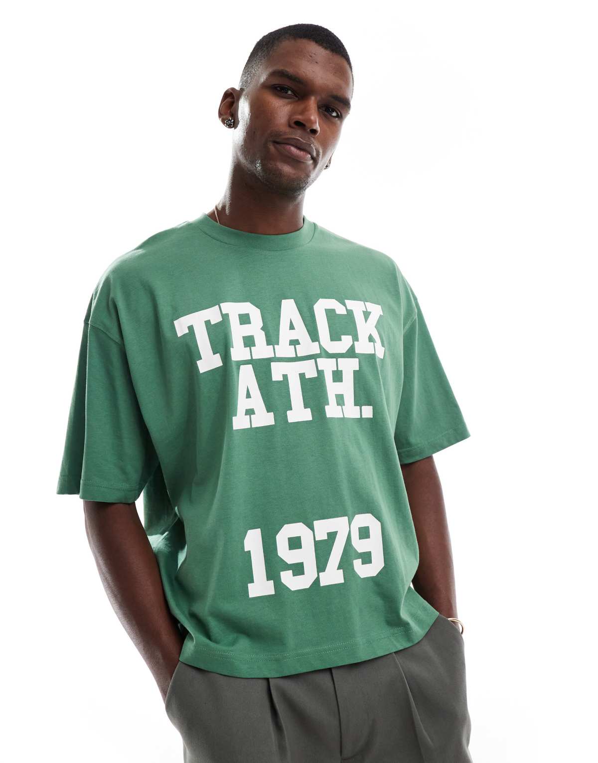 ASOS DESIGN boxy oversized t-shirt with sports graphic in green