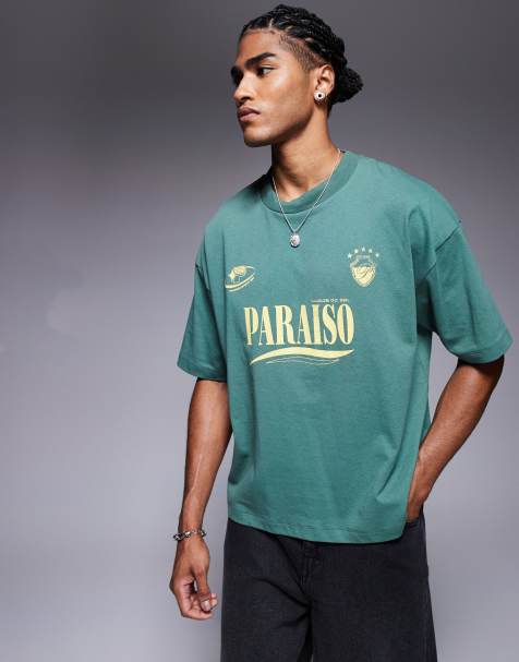 ASOS DESIGN boxy oversized t-shirt with sports graphic in green - view 1