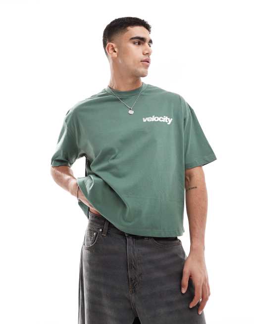 ASOS DESIGN boxy oversized t-shirt with sports graphic in mid green, 2 of 4