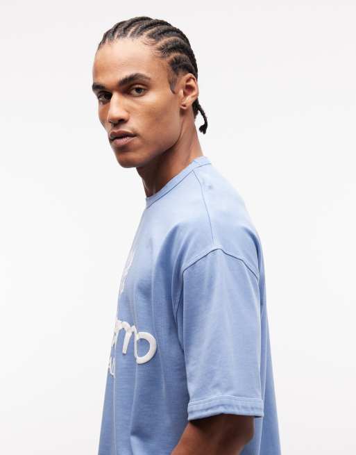 ASOS DESIGN boxy oversized t-shirt with sports graphic in washed blue, 4 of 5
