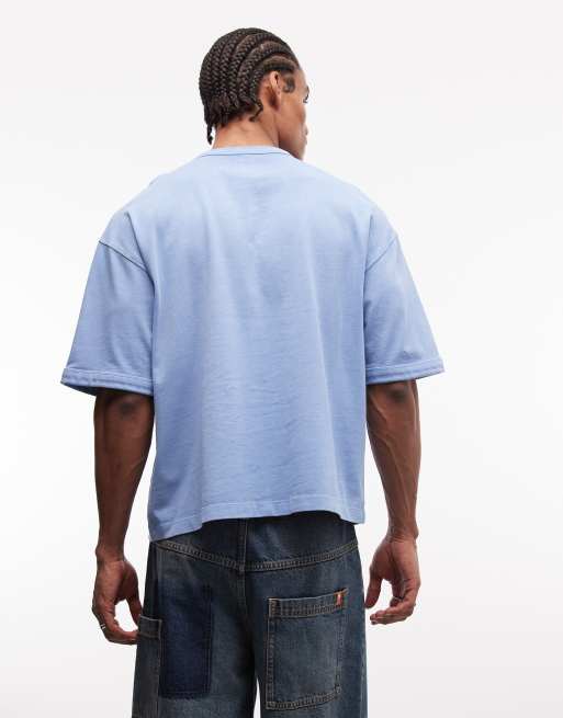 ASOS DESIGN boxy oversized t-shirt with sports graphic in washed blue, 5 of 5